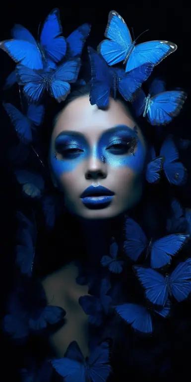 A woman with blue makeup image