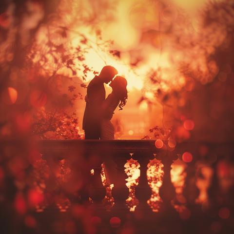 Couple kissing | Romantic scene | Red tones image