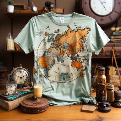 T-shirt design with a whimsical doodle of a globe - trotting adventurer image
