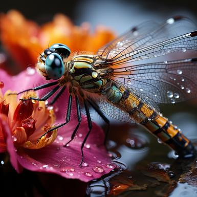 Dragonfly perched on a vibrant flower image
