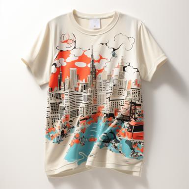 Fashion Photography of a fun t - shirt design, featuring caricatures of famous landmarks image