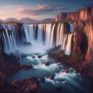 Photography of a grand waterfall its silvery torrents... image