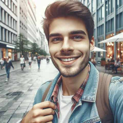A selfie photo of an average young man in the streets... image