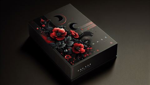 create Phase-Space matte matte black box with bold red... image
