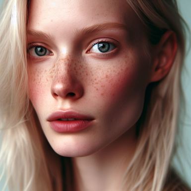 Portrait of a realistic blonde woman in close-up photography image