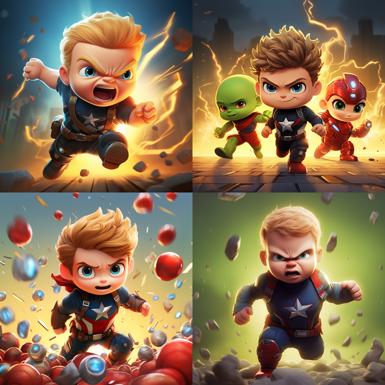 Pixar style animation Avengers as babies animated in action... image