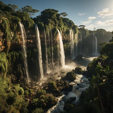 Grand waterfall  thunderously cascading from a verdant cliff image