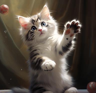 striped kitten with a ball image