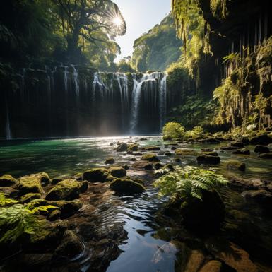 Landscape Photography of Waterfall Cascading Amidst Verdant Forests image