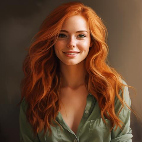 An ultra-realistic portrait of a woman with long flowing redhead hair image