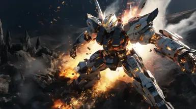 Gundam action scenes on the space above the Earth v3 image